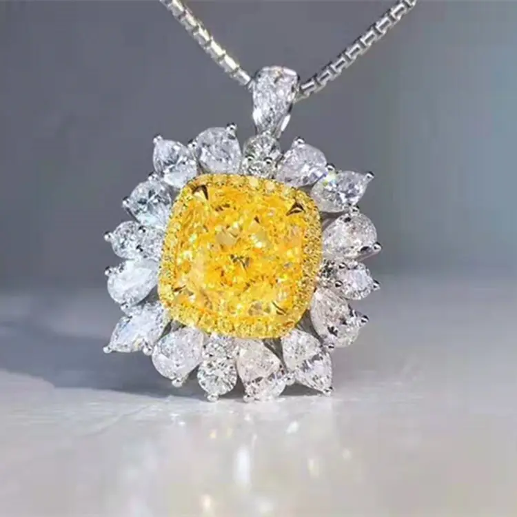 Hot koop OEM edelsteen sieraden model 18k gold 2ct natuurlijke VS2 geel diamond ketting hanger ring dual gebruik