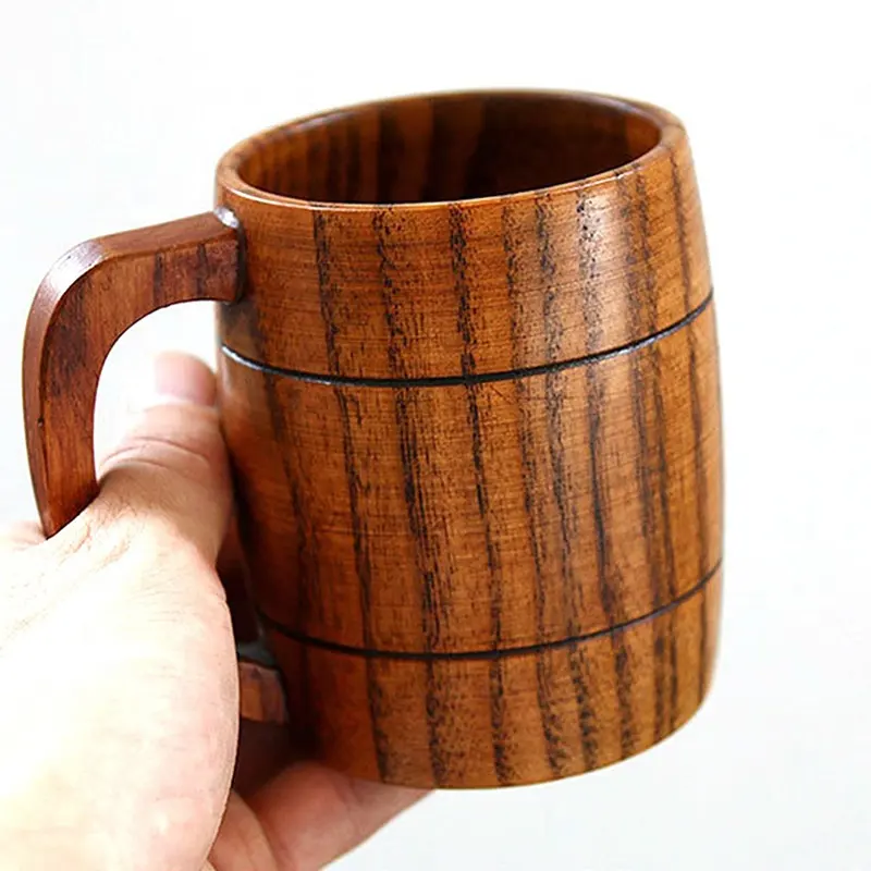 뜨거운 판매 350ml 수제 단단한 나무 컵 커피 물 차 맥주 머그잔 나무 컵