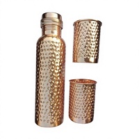 Bouteille d'eau en cuivre pur avec finition martelée, pour boire directement, écologique, pour les fêtes et l'usage quotidien, pour les bienfaits pour la santé, avec couvercle