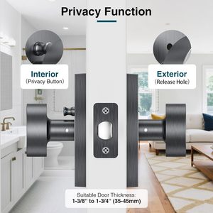 Calzibeno Satin Chrome Door Knob Steel Gray Modern Design Privacy Interior Handle For Bedroom Bathroom Sturdy - Product Image 2