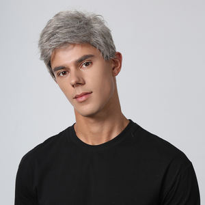 JZW <span class=keywords><strong>Perruque</strong></span> <span class=keywords><strong>courte</strong></span> droite pour hommes Perruques en cheveux synthétiques ondulés naturels <span class=keywords><strong>Perruque</strong></span> <span class=keywords><strong>blanche</strong></span> argentée pour hommes - Product Image 3