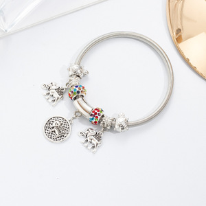 Bracelet avec pendentif éléphant pour femmes, bijoux tibétains en argent, cadeau, élément animal, bande élastique à ressort, couleur blanche - Product Image 2