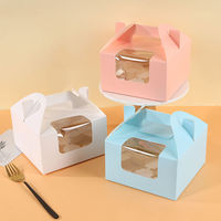 Scatole per dolci con finestra in cartone trasparente trasparente di lusso quadrato in plastica per imballaggio Pop in carta di cartone personalizzabile con manico