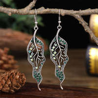 Pendientes exagerados de estilo étnico exótico indio Retro de moda con pendientes de borla de hoja de diamante