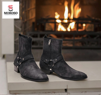 Sepatu Chelsea Chukka Kulit Asli Ukuran Besar Pria dengan Ritsleting, Tinggi Mata Kaki, Sol Kayu Penambah Tinggi, Musim Gugur Musim Dingin, Elegan Kasual