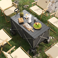 Chariot de camping pliable d'extérieur, chariot de plage à grande capacité avec grandes roues, chariot utilitaire portable et pliable