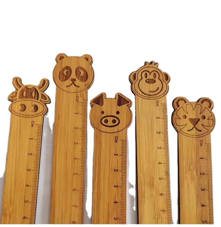 fancy cute animal wooden bamboo laser engraved ruler