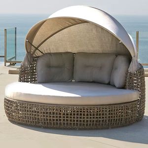 Cama de Ratán con Toldo, Mesa de Centro de Ratán Color Café, Combinación Redonda de 1.8m, Sofá Cama para Exteriores - Product Image 3