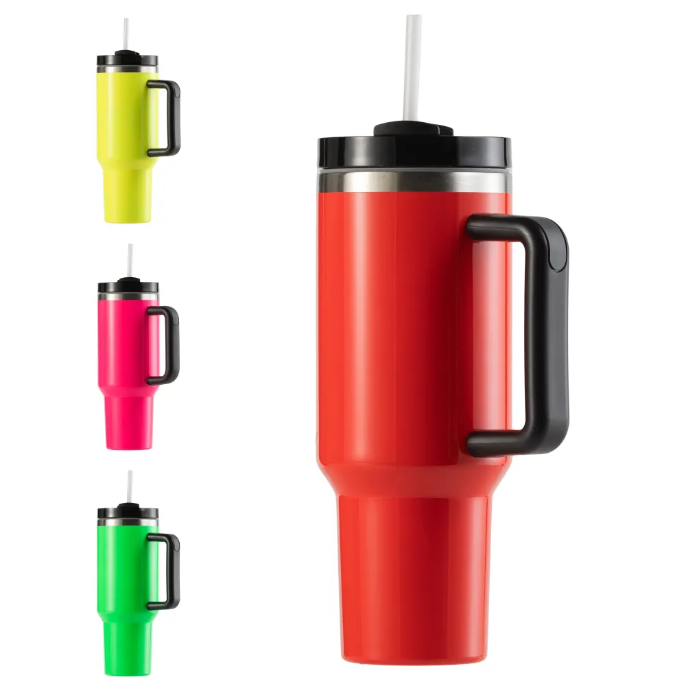 Neón amarillo verde rosa rojo 40oz extintor sublimación en blanco acero inoxidable aislado al vacío taza de campamento vaso de viaje con asa