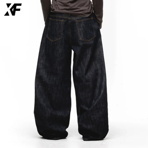 XUFEI Jeans Originali Vintage Design OEM Personalizzati da Uomo, Gamba Larga e Vestibilità Ampia, Denim Grezzo Giapponese Nero con Orlo a Saia - Product Image 3