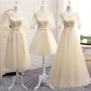 חיל הים/כחול/שמפניה/אפור/ורוד/מאובק ורוד שושבינה שמלת אשליה צוואר חצי שרוול תחרה קו טול שושבינה שמלות - Product Image 4