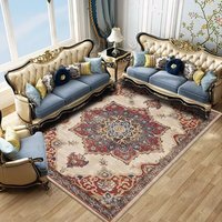 Tapis persan bleu gris velours, imprimé vintage, antidérapant, tapis de sol doux, tapis de salon, médaillon oriental, décoration intérieure, grand format