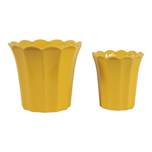 Vasi in Ceramica con Bordo Ondulato e Drenaggio per Piante da Interno ed Esterno - Product Image 1