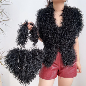 Femmes hiver automne sans manches gilet grand dos nu suspendu cou nouvel an 2000 (Y2K) Style Sexy mongol fausse <span class=keywords><strong>fourrure</strong></span> de mouton court - Product Image 5