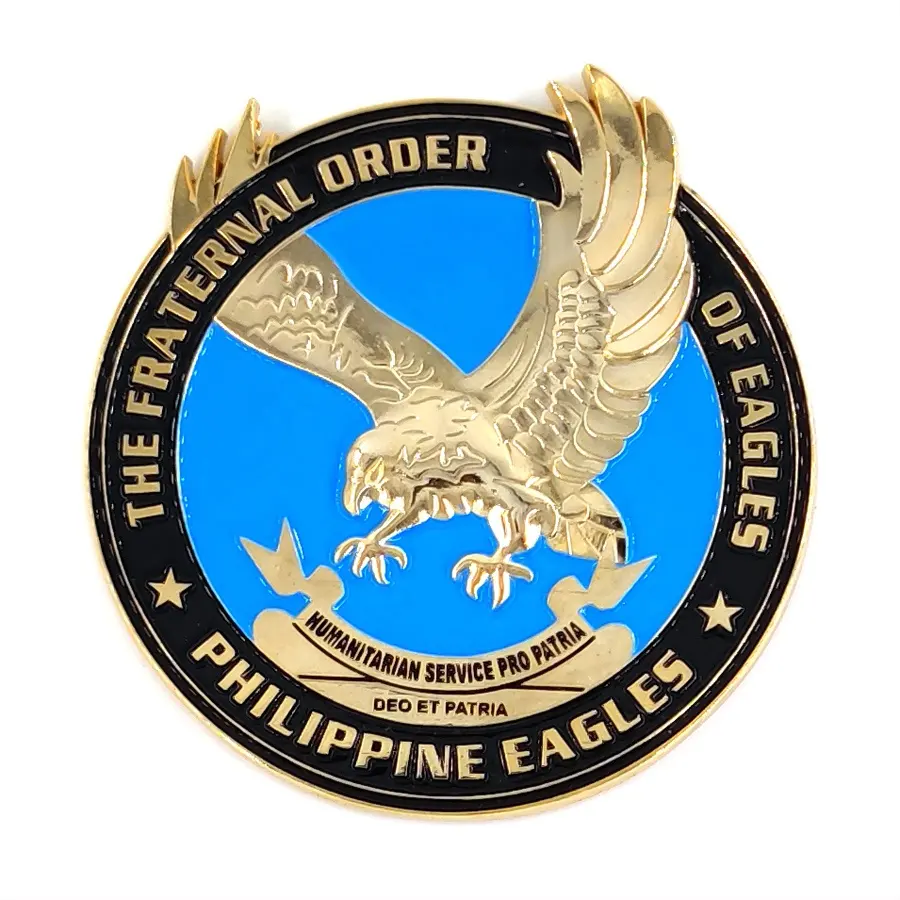 Zinc alloy 3" gold blue Philippines eagle car badge high polished 3D gold eagle car emblem