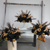 Boule de fleurs artificielle en soie noire avec plumes de rose, centre de table pour mariage, banquet, décoration d'allée d'entrée, salle d'événements