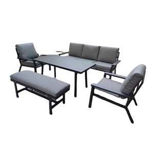 Muebles de patio Juego de sofás de comedor bajos de aluminio de 6 piezas-Juego de muebles de jardín de exterior K.D con cojín - Product Image 1