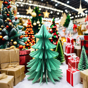 30cm <b>Small</b> <b>Christmas</b> Art Paper <b>Tree</b> Flat Santa Design Indoor and Outdoor Centerpiece Decoration Lighting Gift Box Supplies - Product Image 5