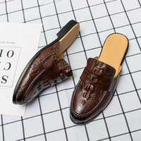 Babouche Homme en Cuir Noir Semelle Cuir Chaussures Mules Tendance à Enfiler Décontractées Hommes Demi-Chaussures en Cuir