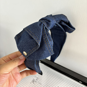 Serre-tête en jean à bord large tendance pour femme, accessoire de cheveux minimaliste avec nœud - Product Image 2