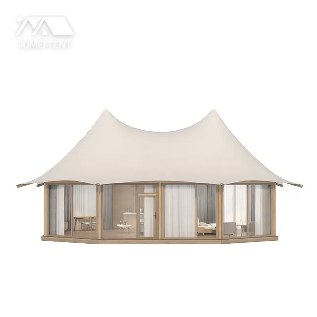 Tenda GLAMPING Tingkat Bintang dengan Satu Ruang Tamu dan Satu Tenda Kamar Mandi Hotel Mewah untuk Tempat Glamping