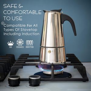 Mixpresso <span class=keywords><strong>Cafetière</strong></span> à expresso moderne en acier inoxydable pour cuisinière, design Moka Pot, avec couvercle, pour camping et maison, ensemble expresso italien - Product Image 4