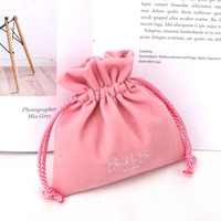 Petit sac en velours rose personnalisé avec logo imprimé, sac à cordon pour boucles d'oreilles, sac cadeau en velours pour bijoux