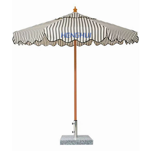 Sombrilla de Patio y Jardín, Sombrilla de Playa Impermeable, Protección Solar Anti-UV, Poste Central, Borde Festoneado a Rayas - Product Image 2