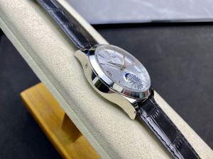 Jaegers Silver Steel <b>Case</b> Silver Sunburst Dial Calendar Moon Phase Automatic <b>Watch</b> with Black Leather Strap Lecoultres - Product Image 5