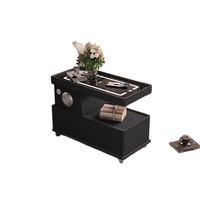 Table d'appoint de canapé, table basse mobile multifonctionnelle pour salon, meuble de rangement minimaliste avec roulettes et plateau en verre trempé
