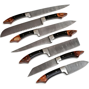 Juego de 7 Cuchillos de Chef de Acero de Damasco con Mangos de Madera, Acabado Pulido, Ambidiestros, Cuchillos de Cocina Profesionales Afilados - Product Image 1
