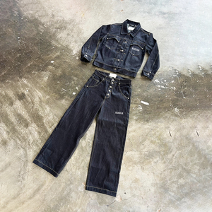Ensemble deux pièces en jean surdimensionné et épais pour homme, veste et pantalon en denim brut japonais selvedge - Product Image 1