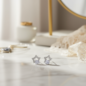 Star-Shaped <b>Copper</b> Stud Earrings with Cubic Zirconia Model E789 for Women Fashion <b>Jewelry</b> Accessories - Product Image 2