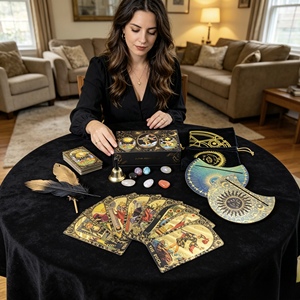 Jeu de tarot Black Sun Rider Waite Deluxe avec plumes, ensemble complet, imperméable, jeu de divination avec pochette à plumes, accessoires en tissu - Product Image 1