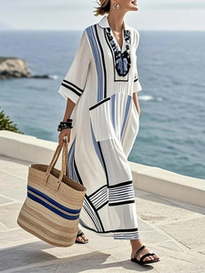 <span class=keywords><strong>Abito</strong></span> Lungo da Donna <span class=keywords><strong>con</strong></span> Maniche a Pipistrello, Ricamato e Stampato, in Cotone e <span class=keywords><strong>Lino</strong></span> <span class=keywords><strong>di</strong></span> Qualità, Casual <span class=keywords><strong>con</strong></span> Tasche - Product Image 2