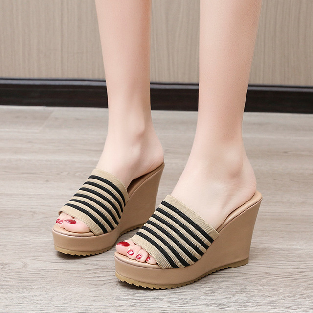 Women's Fashion Outdoor Lightweight for  Summer New Wedge Sandals Thick Sole High Heel Platform Sole One-Strap