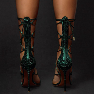 Sandalias de Mujer con Punta Abierta y Patrón Elegante, Tacón Fino, Banda Estrecha, con Cordones, Zapatos de Vestir de Verano para Damas, Talla Grande 45 - Product Image 6
