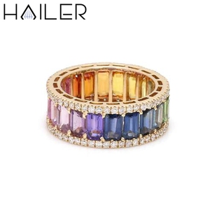 Fine Jewelry Wedding Eternity Band <strong>Rings</strong> <strong>Silver</strong> 925 <strong>Emerald</strong> Cut Lab Rainbow Sapphire Engagement <strong>Ring</strong> Promise <strong>Rings</strong> for Women - Product Image 4