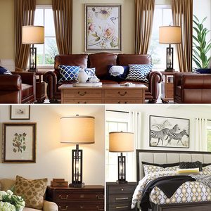 Lámpara <span class=keywords><strong>con</strong></span> puerto de acabado en bronce y sombra beige para sala de estar, dormitorio y hogar sin bombilla - Product Image 6