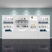 Vitrine Commerciale Moderne à 8 Portes avec Étagères Encastrées Rétroéclairées en MDF Laqué et Rangement Durable
