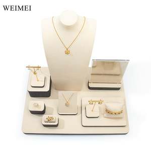 WEIMEI Beige Microfiber <b>Jewelry</b> <b>Display</b> Set Golden Stand Necklace Ring <b>Display</b> - Product Image 4