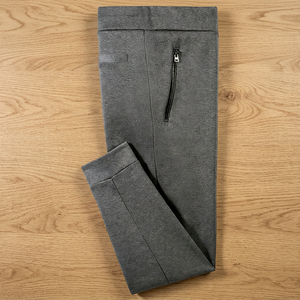 Men's Gray Elastic Mid Waist Lightweight Casual Pants Zipper Fly Side Pockets Breathable Knitted Organic Cotton <b>Trousers</b> <b>Summer</b> - Product Image 1