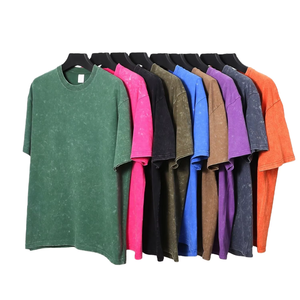 Camiseta de cuello redondo personalizada para hombre, 100% de algodón de alta calidad, lavado ácido, estilo informal, talla grande, Jersey corto sólido OEM de punto - Product Image 1