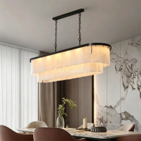 Lustre moderne en albâtre naturel long avec finition noire, luminaire suspendu pour salle à manger, îlot de cuisine, décoration