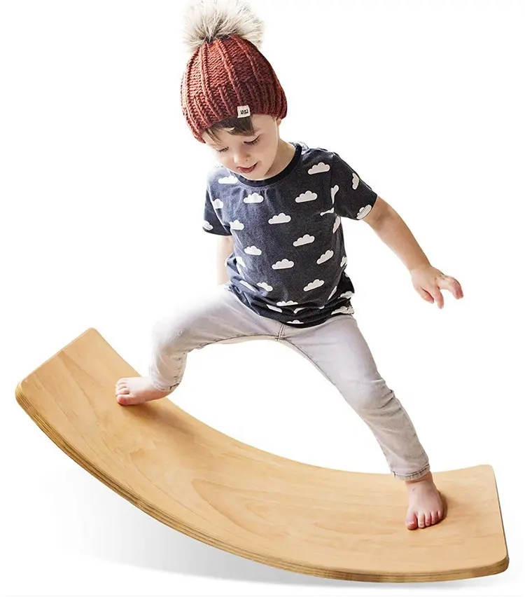 Wooden Wobble Balance Board Gentle Monster 35 Inch Rocker Board Natural Wood Kids Toddler Open Ended Learning Toy WBT009