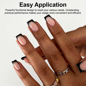 Offre Spéciale : Kit de <span class=keywords><strong>Faux</strong></span> Ongles Courts de Luxe à Presser, Forme Cercueil, French <span class=keywords><strong>Noir</strong></span> en Acrylique - Product Image 2