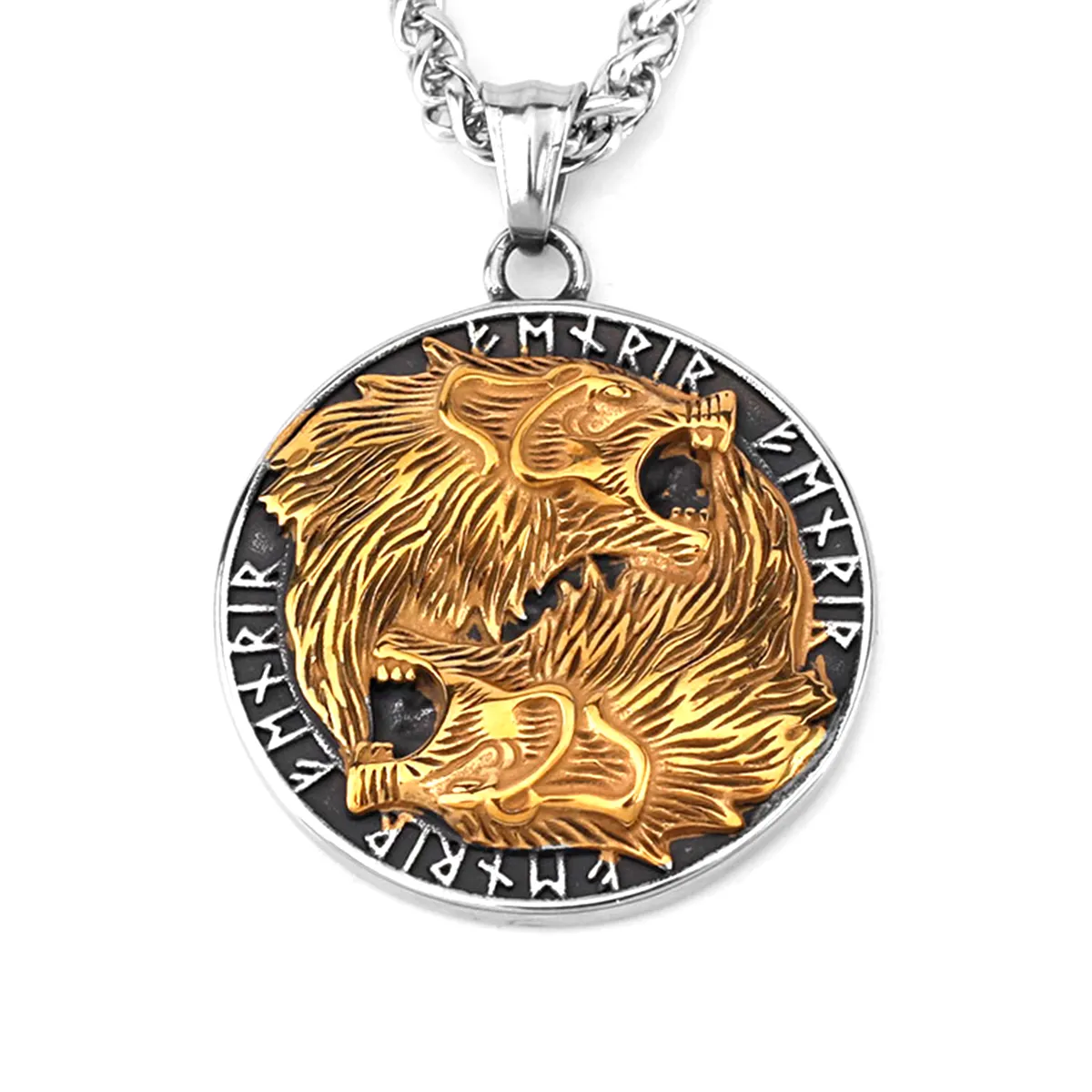 Personalized Viking Odin Wolf Pendant Necklace for Men's Stainless Steel Compass Rune Freki Jewelry Amulet Men's Pendant