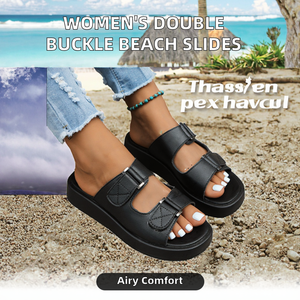 Sandalias de mujer casuales y elegantes con suela gruesa y doble hebilla, con puntera abierta, para playa y exteriores, tipo pantuflas, de goma transpirable - Product Image 2