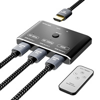 Commutateur HD-MI avec adaptateur à distance, commutateur HDTV 3 ports, 3 entrées 1 sortie, convertisseur vidéo 8K60Hz 4K HD pour PS4, boîte TV, moniteur, ordinateur portable