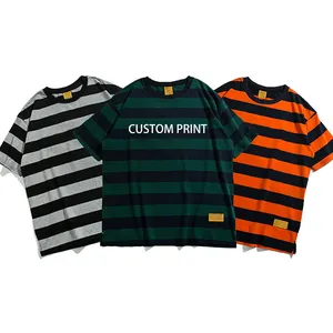 Men Casual Shirt Striped Clothing Factories In China Letter Printing Crew Neck t-Shirt